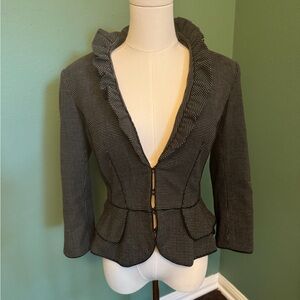 White House Black Market Houndstooth Ruffle Blazer